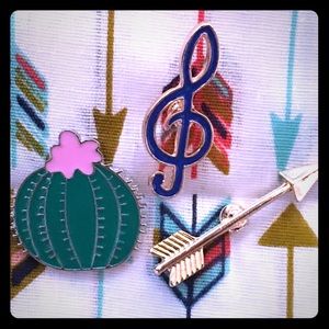 Enamel pin set /cactus /treble clef /arrow