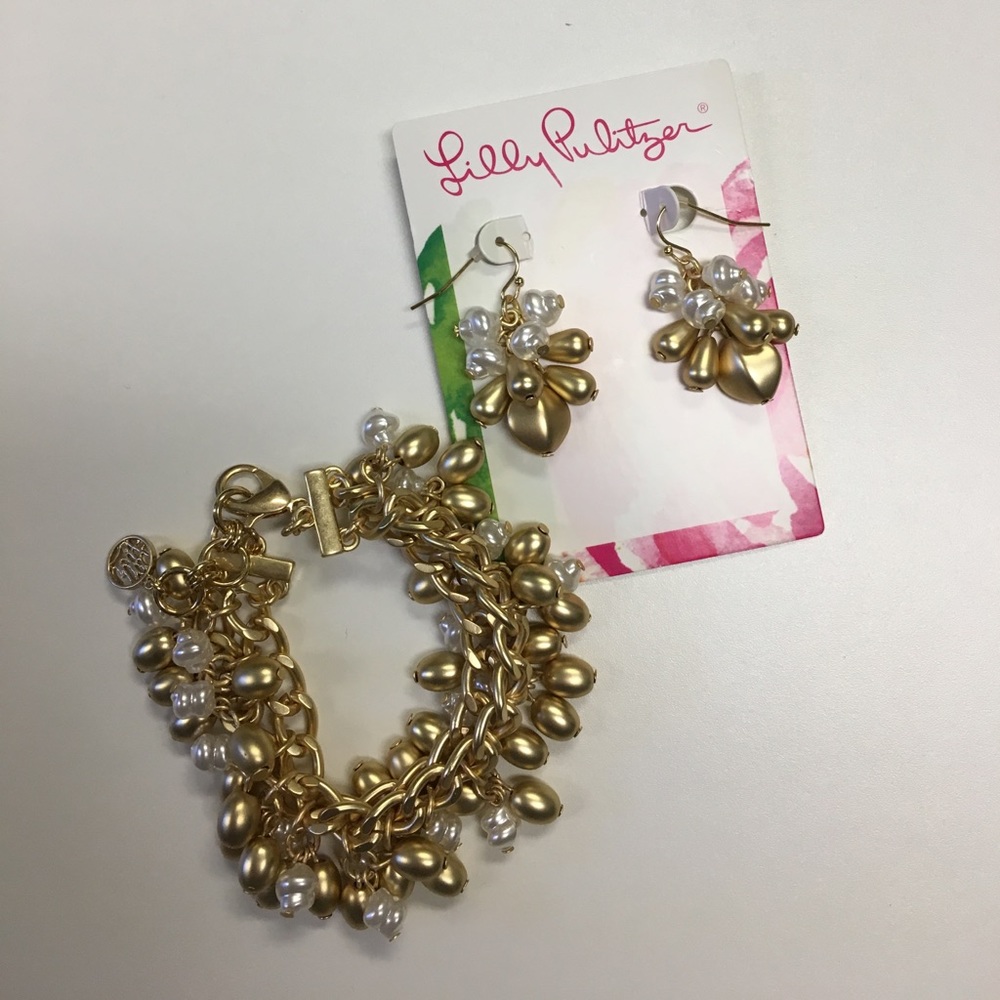 Lilly Pulitzer earrings and matching bracelet.