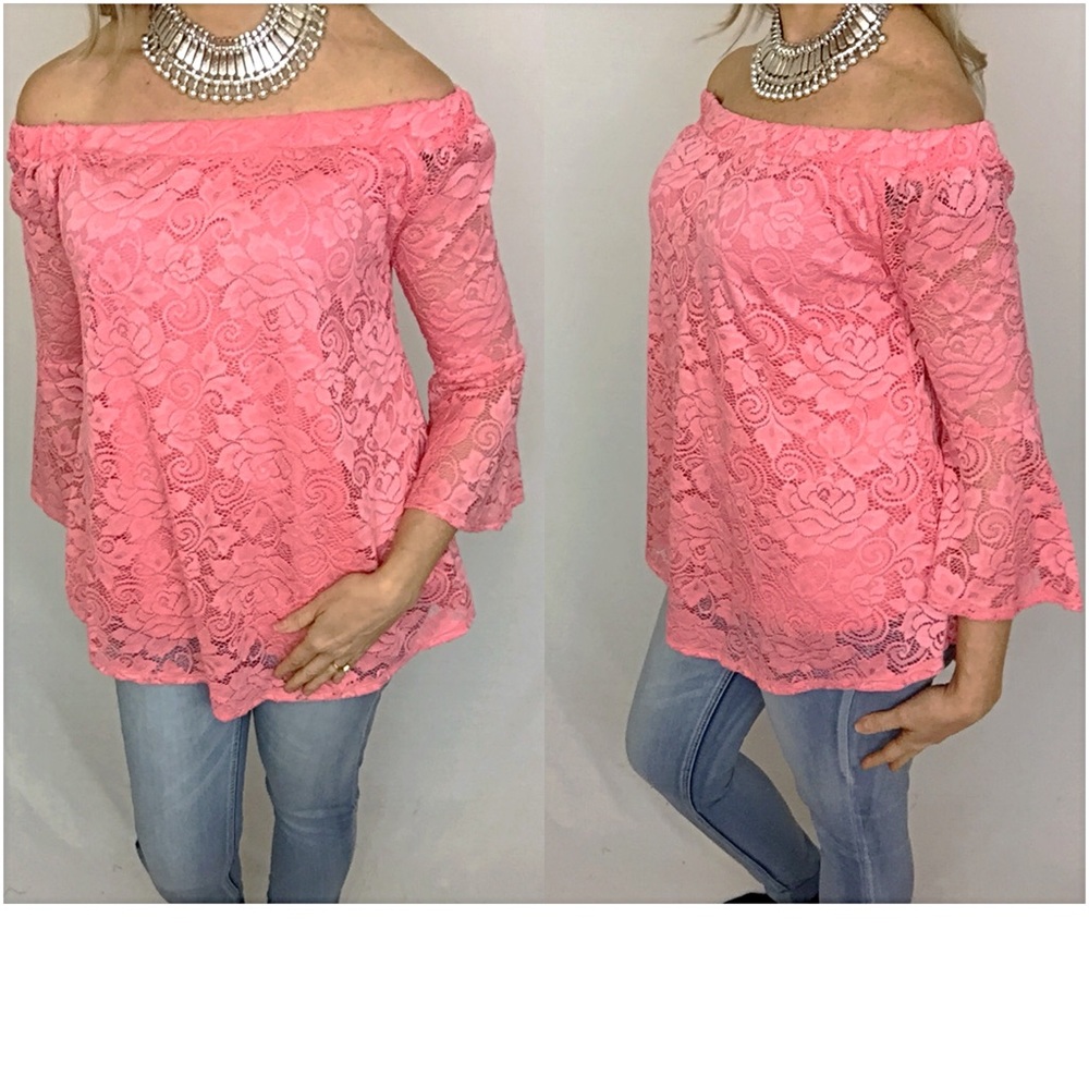 💥HOTSALE💥Rich Blush Lace Bell Tunic Top Sold - Picture 2 of 7