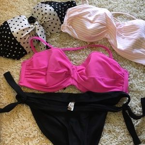 Swim bundle sm blk bttm, blk, pink & stripped 34d