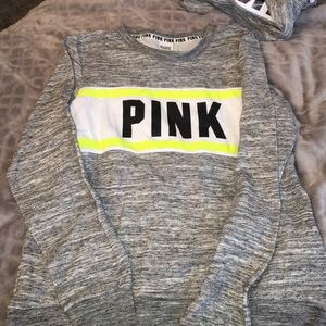 marled gray crewneck with neon yellow & black logo