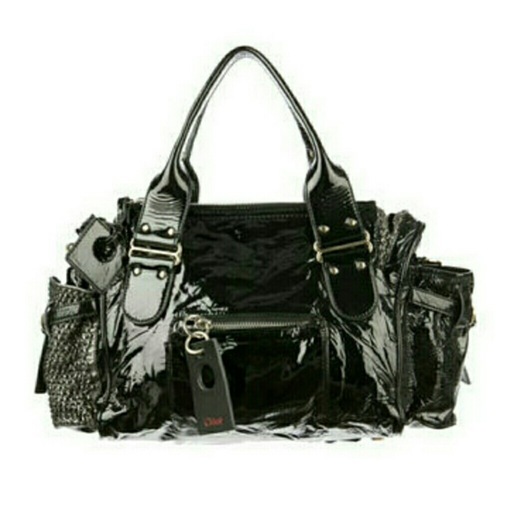 TRADE HOLD chloe Patent/Silver Mesh Runway Tote