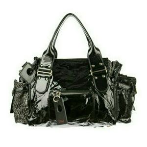 TRADE HOLD chloe Patent/Silver Mesh Runway Tote