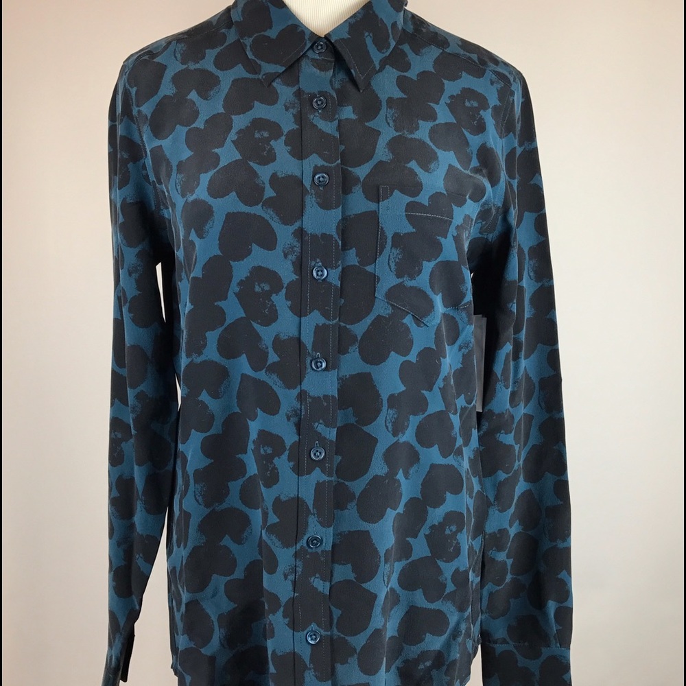 Beautiful Equipment blue 100% silk blouse NWT