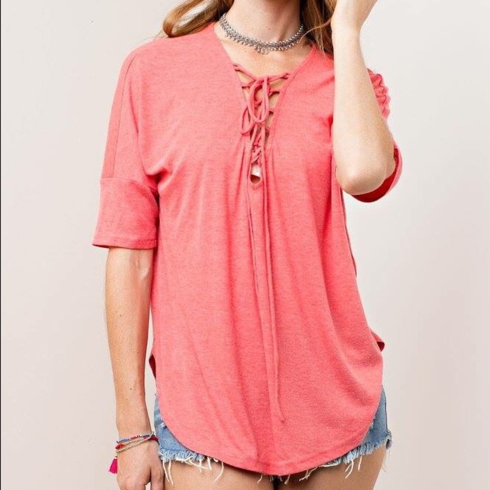 2 Left! *CLEARANCE* Cotton Lace Up Top