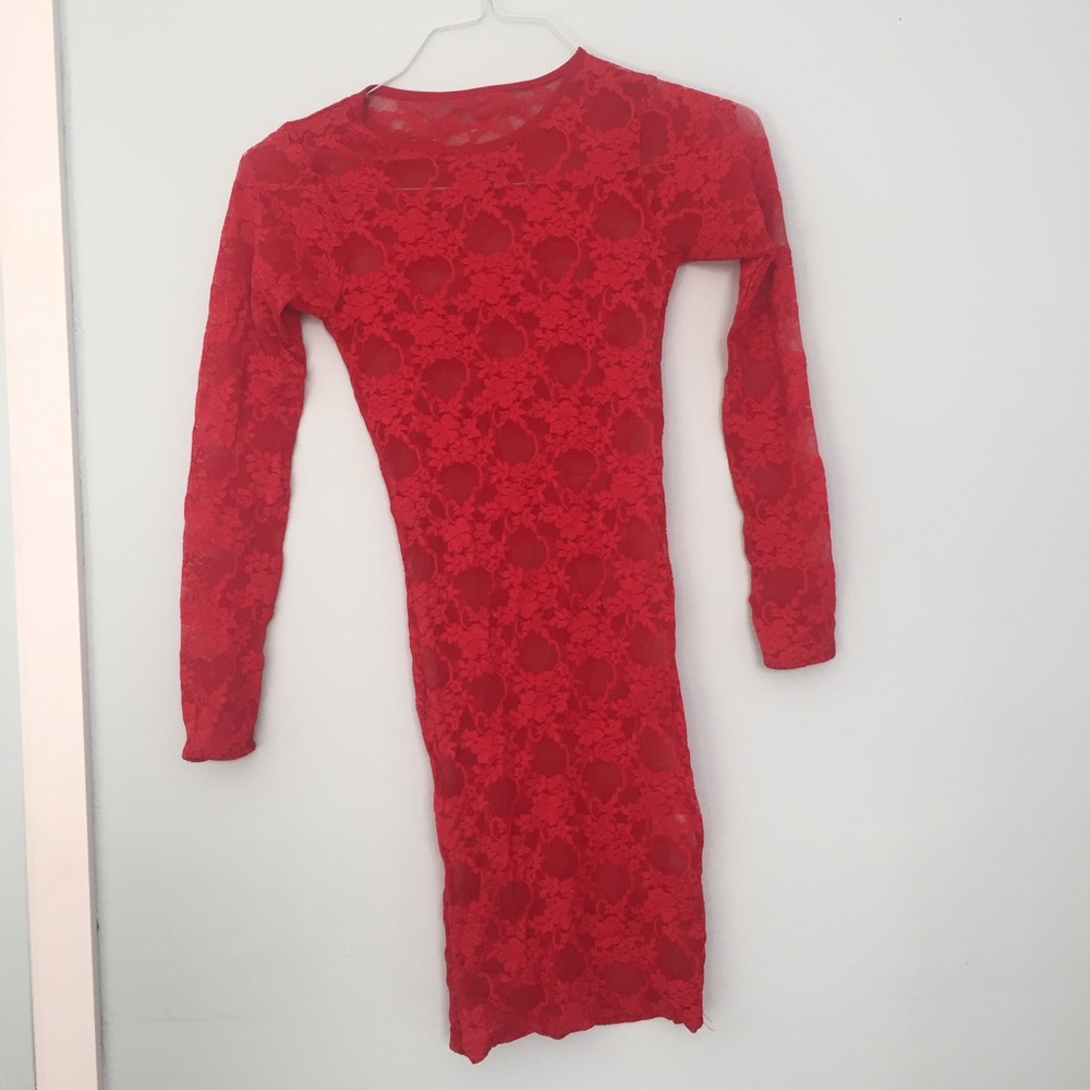 Red Sheer Lace BodyCon American Apparel Dress