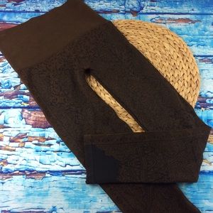 M Rena Jacquard Tights Leggings Brown Black OS