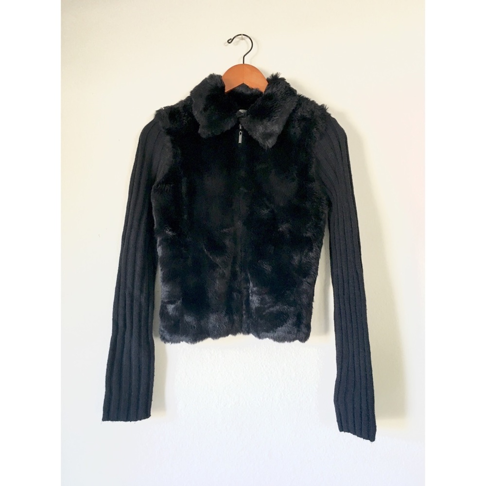 Black Faux Fur & Knit Sweater