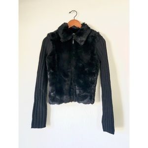 Black Faux Fur & Knit Sweater
