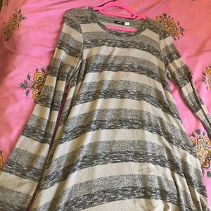 Grey/beige striped dress, size medium