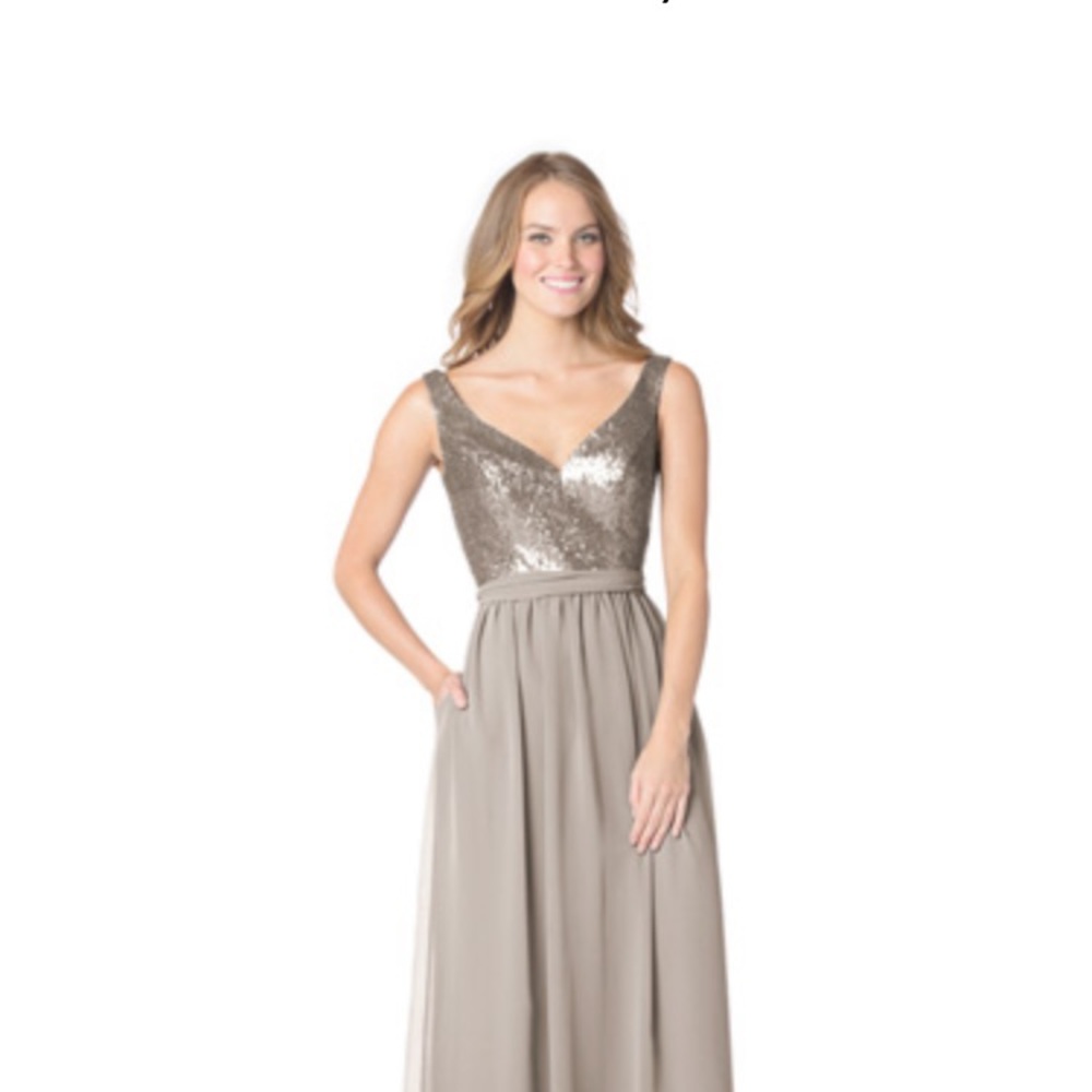 Barijay sz 14 long bridesmaid dress Antique Silver