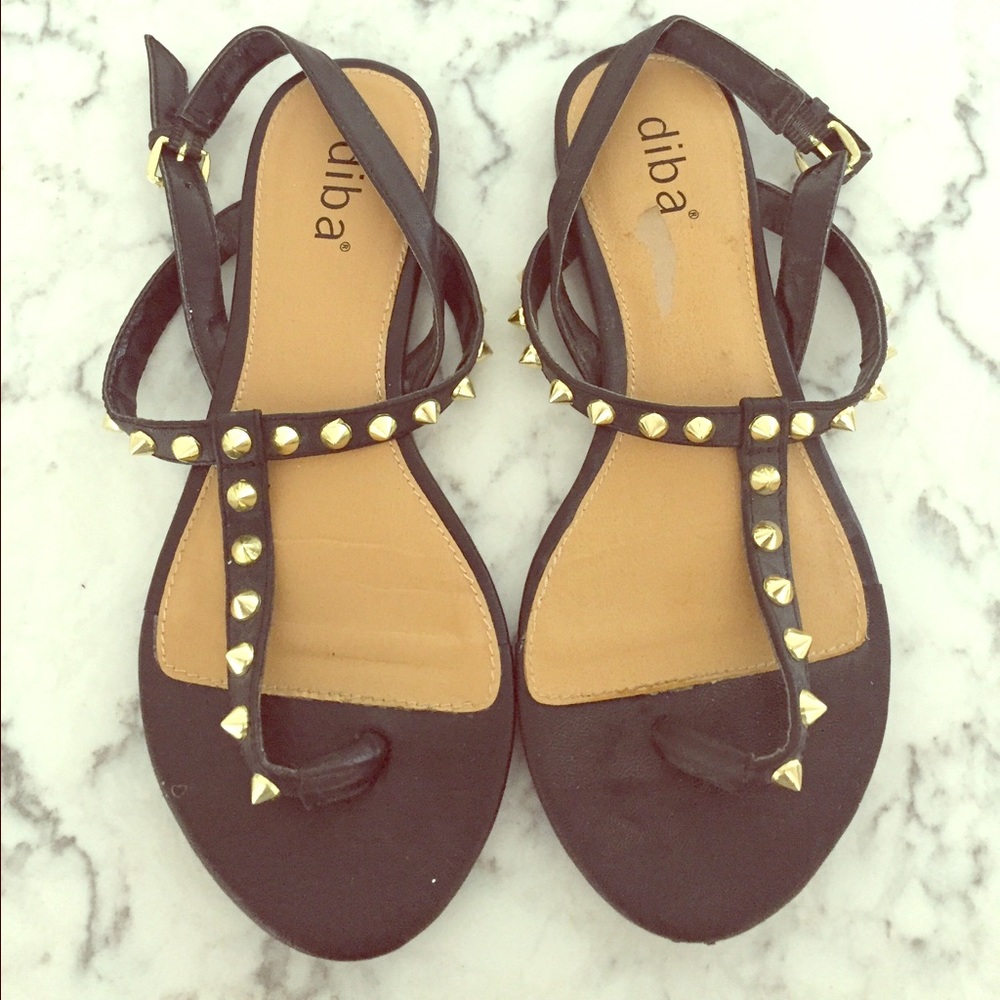 Diba Black Sandals with Gold Spikes size 6