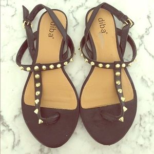 Diba Black Sandals with Gold Spikes size 6