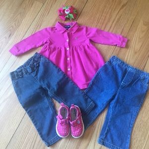 Pink Ralph Lauren polo dress and 2 pair of jeans🌷