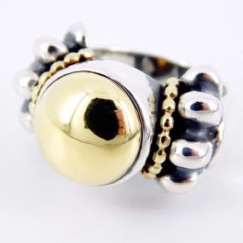 Lagos 18k gold and sterling silver dome ring sz 5