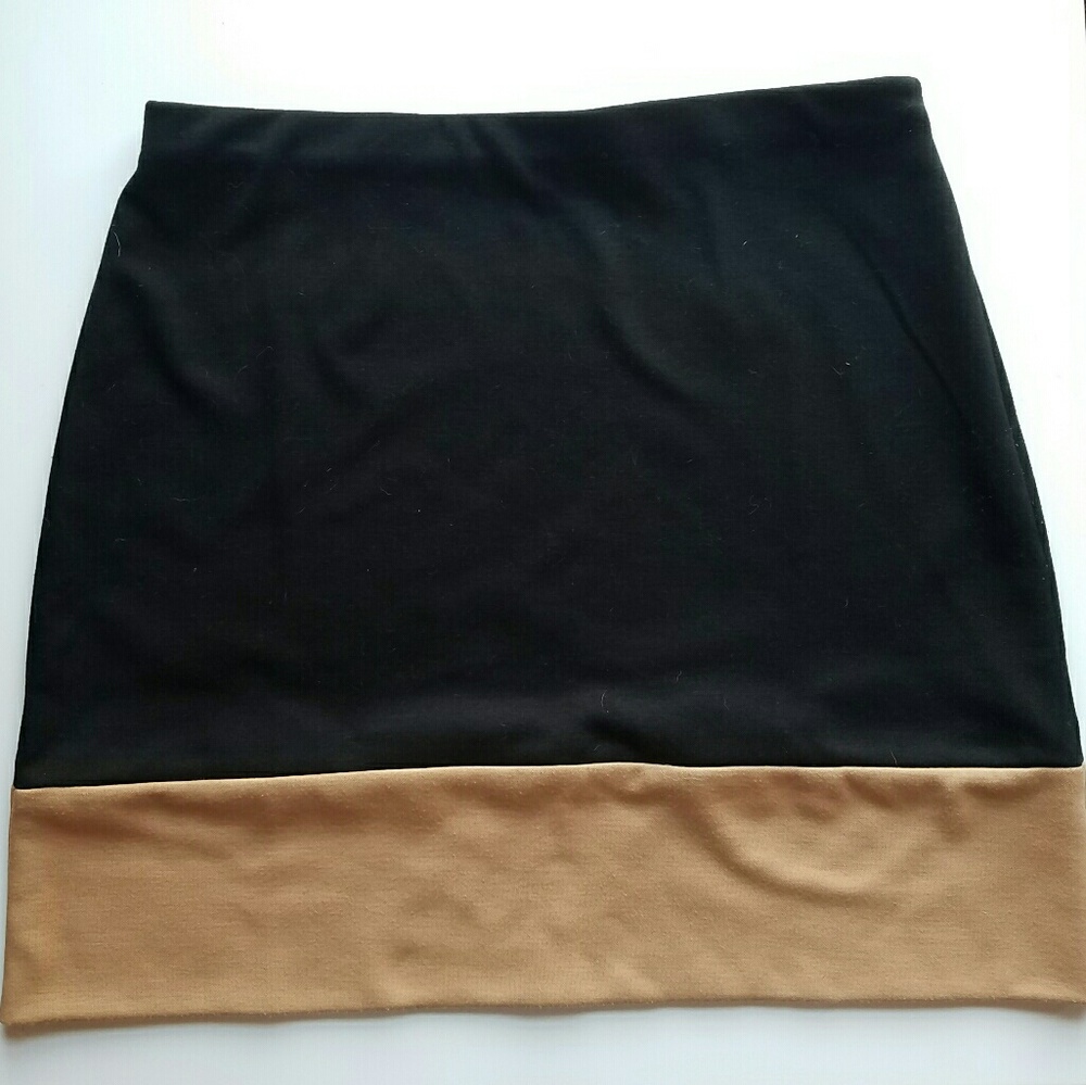 Black Pencil Skirt with Camel Banded Bottom