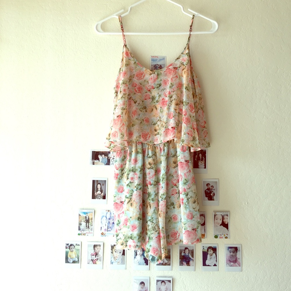 Forever21 floral overall short