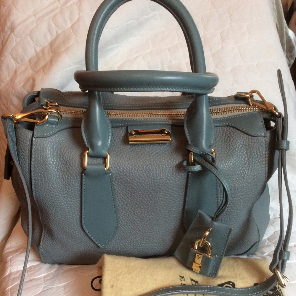 Burberry Gladstone Blue Leather Satchel with Tag