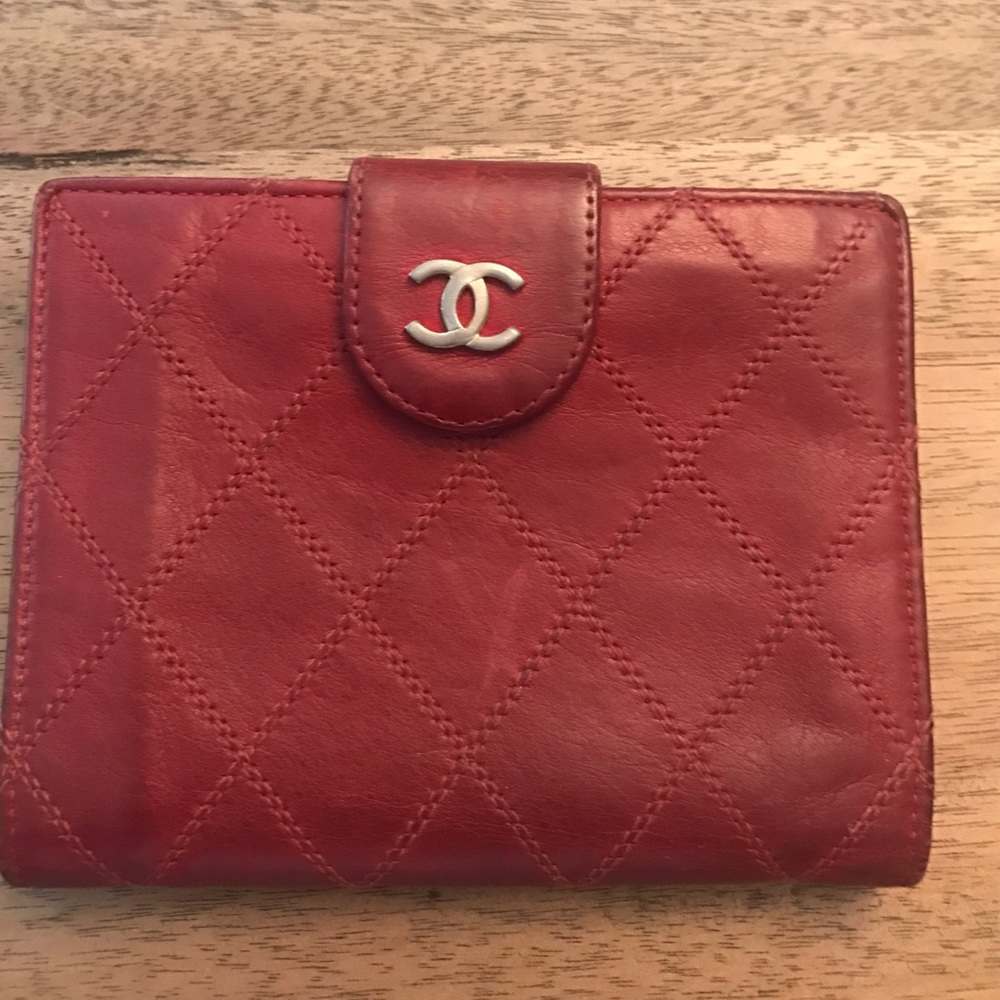Authentic red lamb skin Chanel wallet