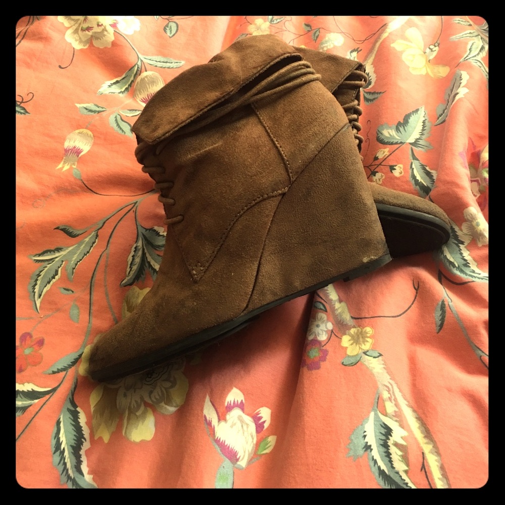 Tan wedge booties