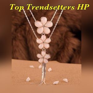 Statement Bib Long Flower & Crystal Necklace Statement Bib Long Flower & Crystal Necklace