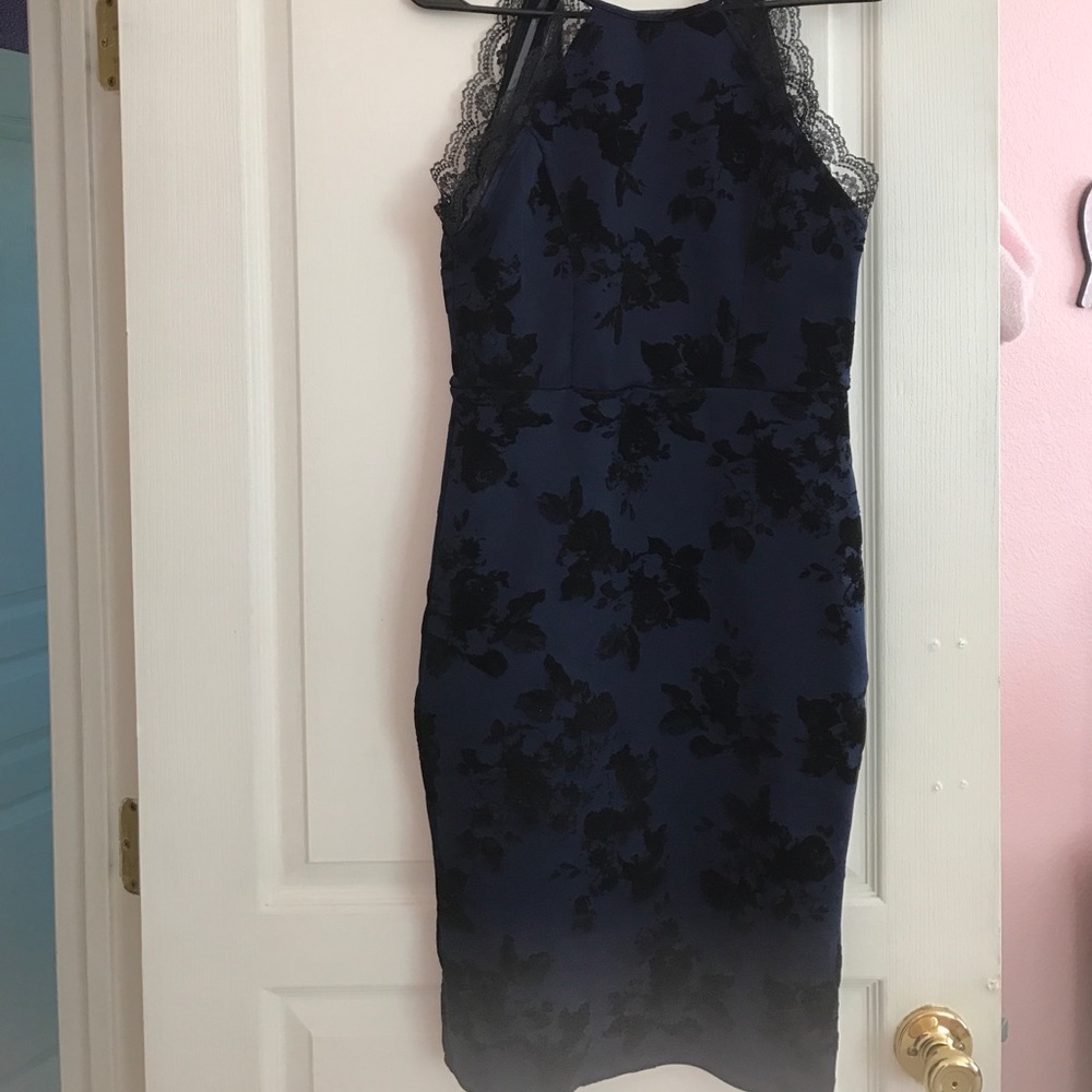 Navy blue and lace cocktail dress