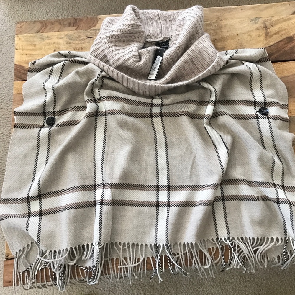 Cozy plaid poncho with cowl neck NWT