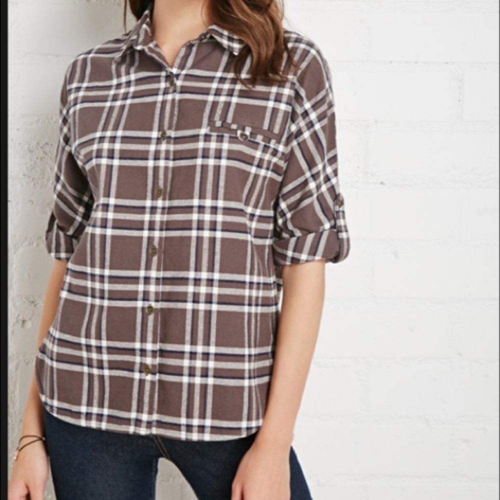 NWT FOREVER 21 BUTTONED PLAID FLANNEL SHIRT