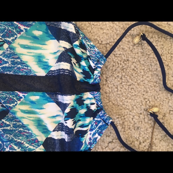Blue paisley print boho bathing suit - Picture 2 of 3