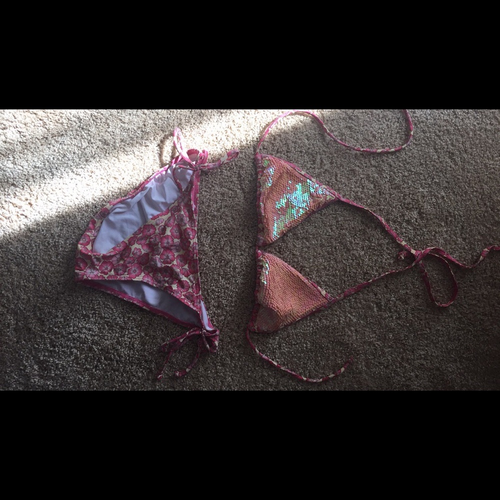 Pink sequin & floral bikini