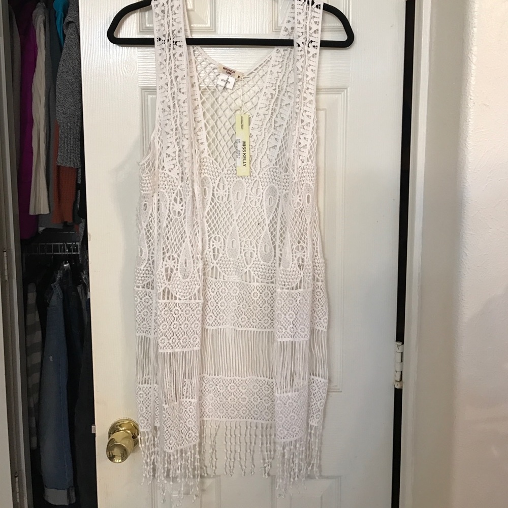 NWT Miss Kelly fringe vest/cover up