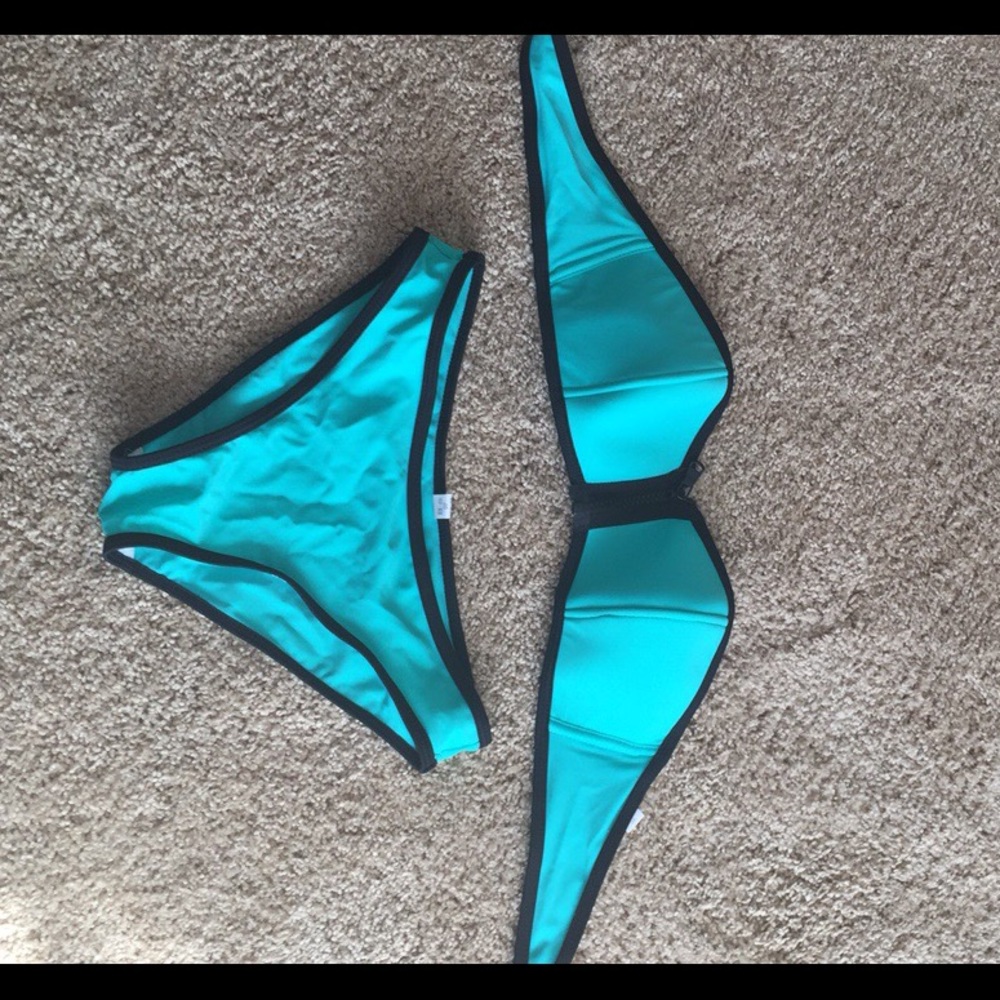 Teal front zip bikini