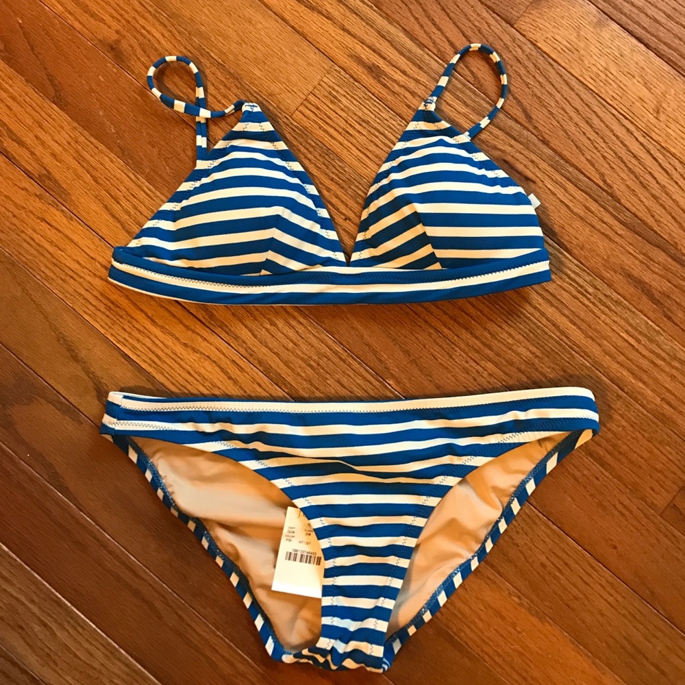 NWT J.Crew blue and white striped bikini set Small