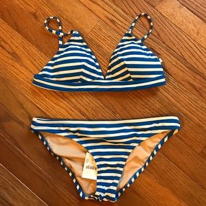 NWT J.Crew blue and white striped bikini set Small