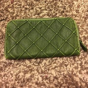 Green Faux Leather Ziparound Wallet / Clutch