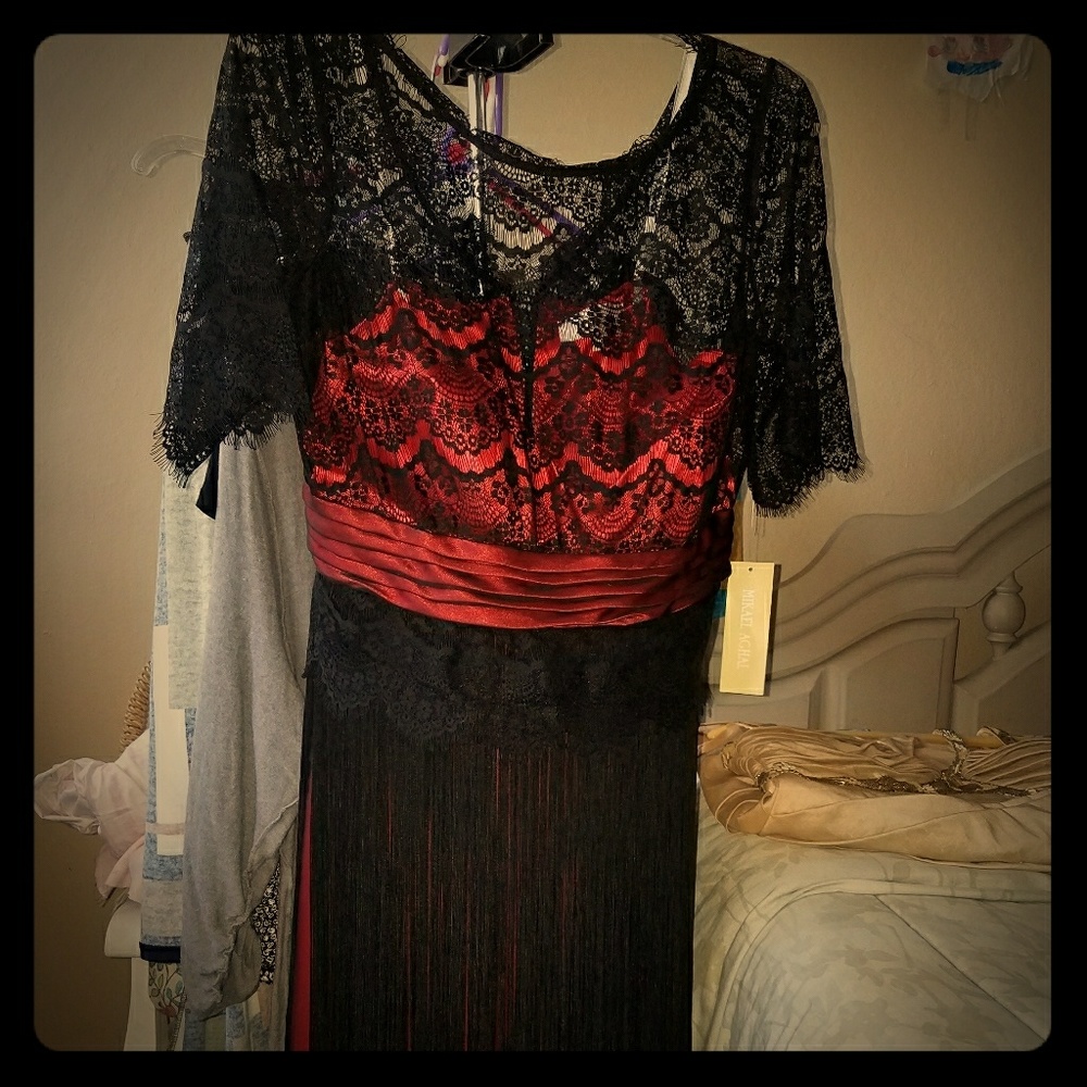 A Mikael Aghal Gorgeous Lace Fringe Cocktail Dress