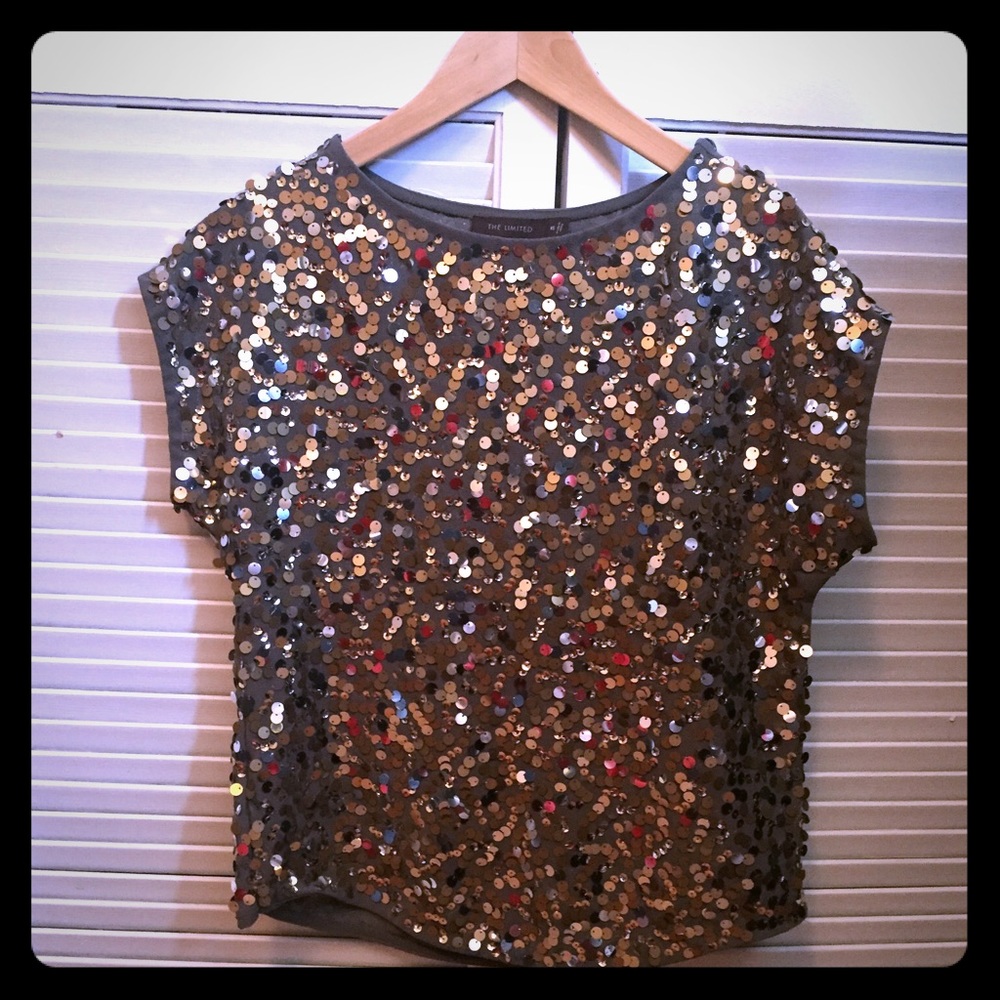 Sequin short-sleeved top. The Limited, XS.