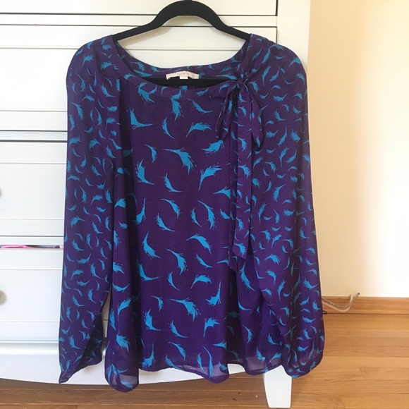LOFT Tops - Beautiful Purple and Blue Sheer Feather Shirt LOFT Tops - Beautiful Purple and Blue Sheer Feather Shirt