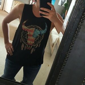 Black Cow Skull Muscle Tee