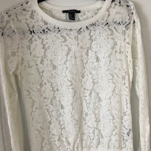 Cream lace sweatshirt-style top