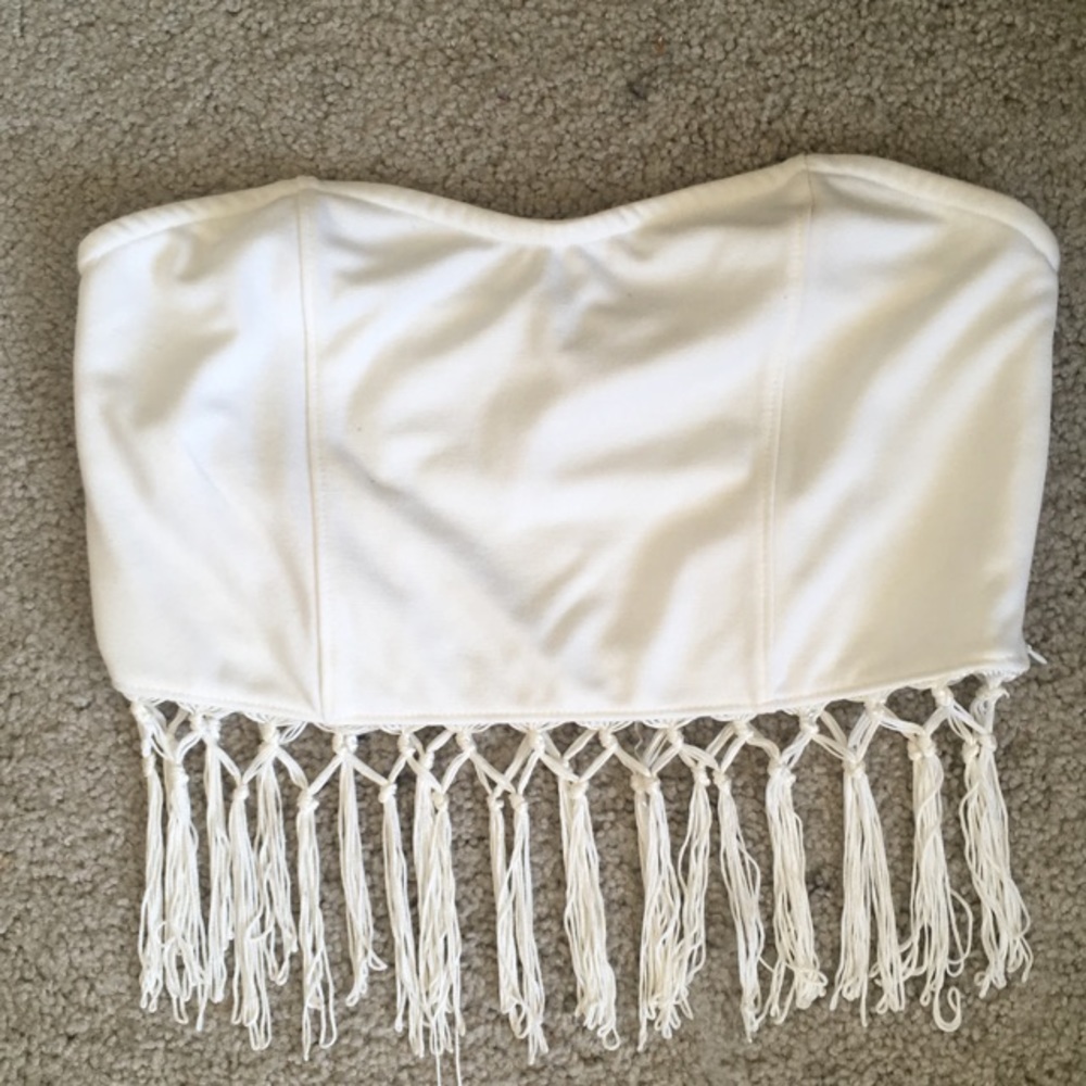 Strapless fringe white top