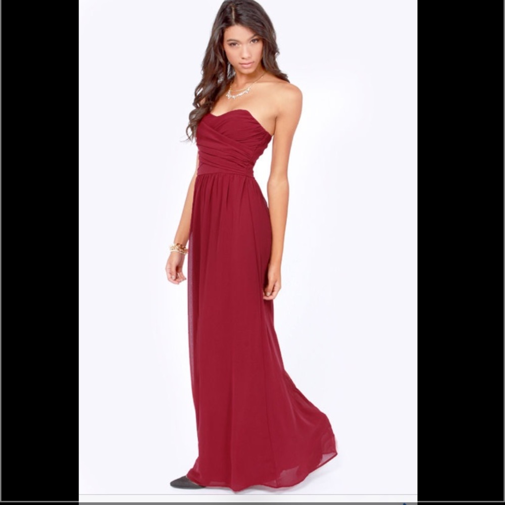 Strapless Burgundy Prom Dress