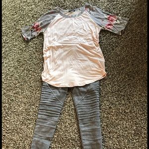 Pink floral tunic w/ gray Moto leggings