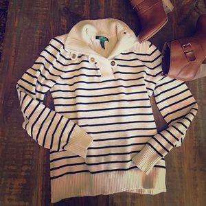 Ralph Lauren Blue and White Striped Sweater