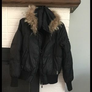 Bomber like winter jacket with real fur trim