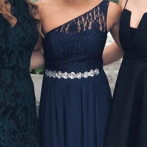 Navy Blue One Shoulder Prom Dress
