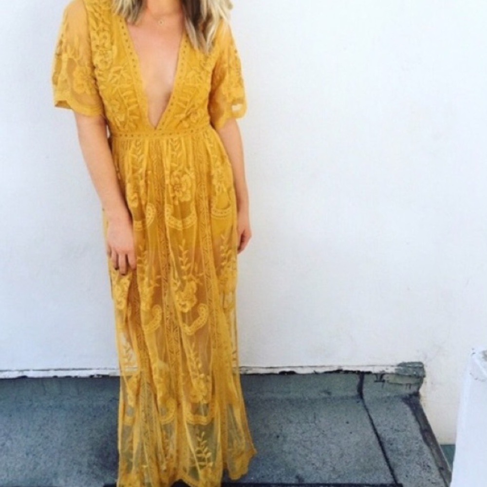 Lace mustard yellow dress