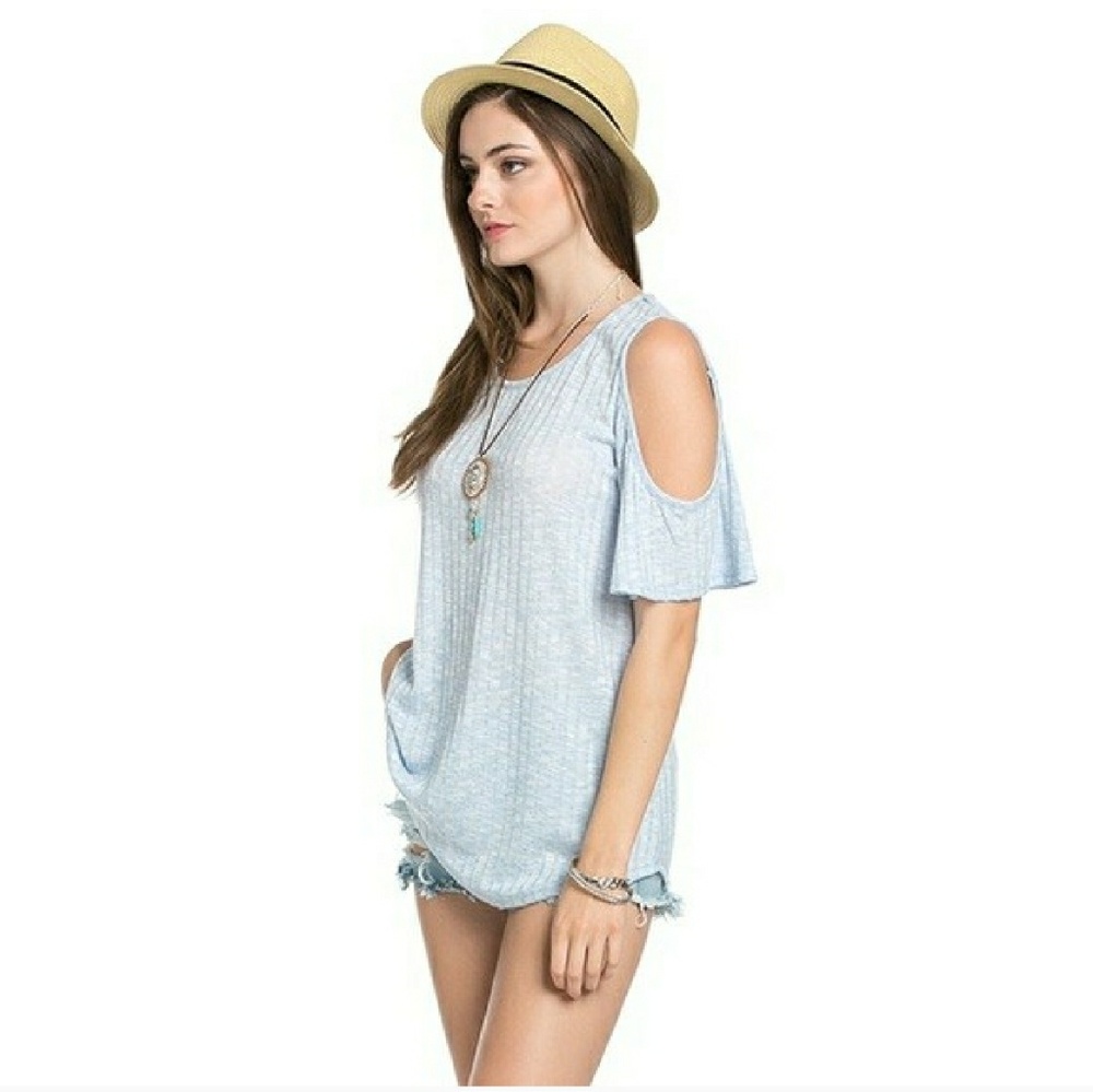 Light Blue Cold Shoulder tee - Picture 2 of 3