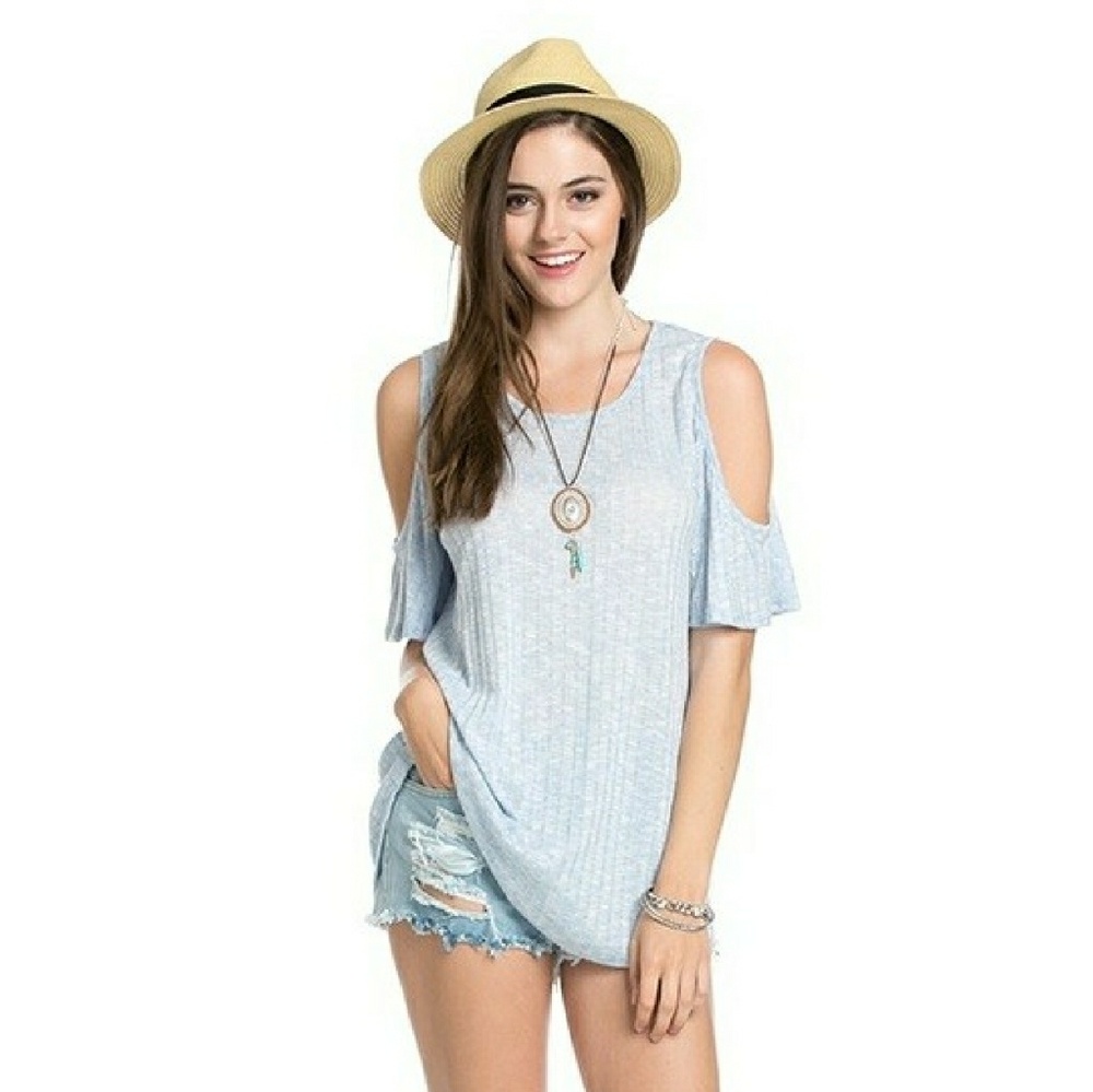 Light Blue Cold Shoulder tee - Picture 1 of 3
