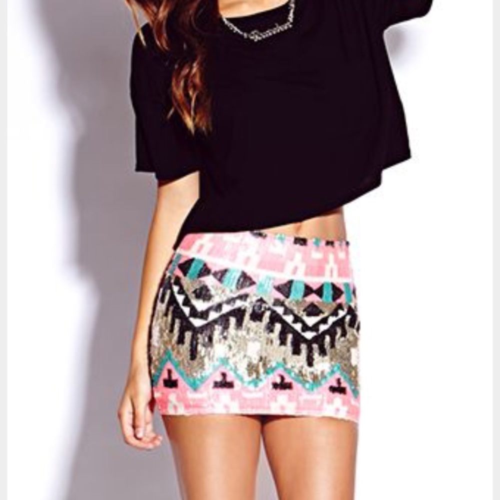 Aztec pink sequin mini skirt